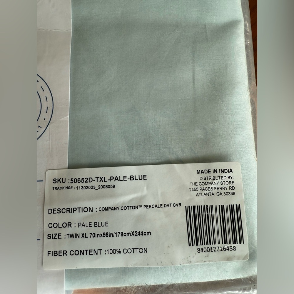 The Company Store Light Blue Cotton Percale Duvet Cover - Picture 4 of 11
